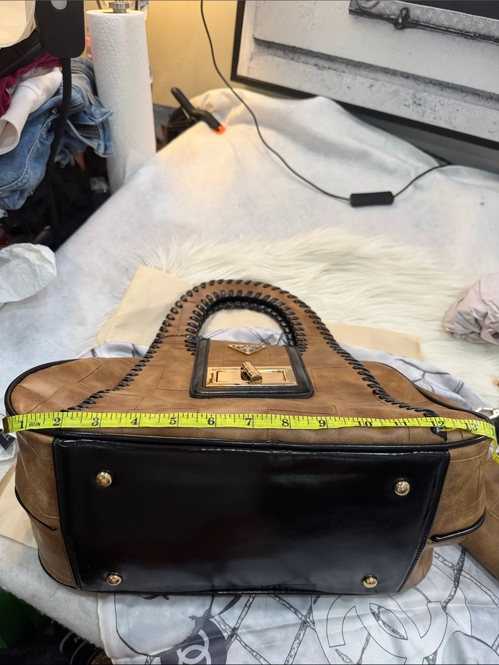 Tan Leather Top-Handle Bag‎ with Matching Wallet